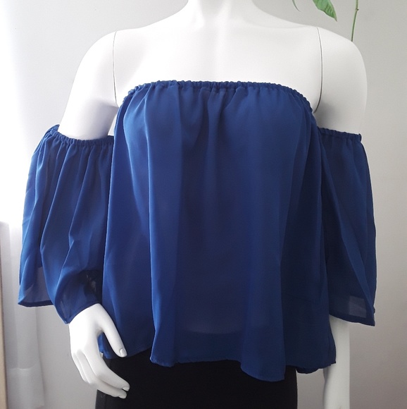 Emberelle West | Royal Blue Off Shoulder Blouse - Picture 2 of 8